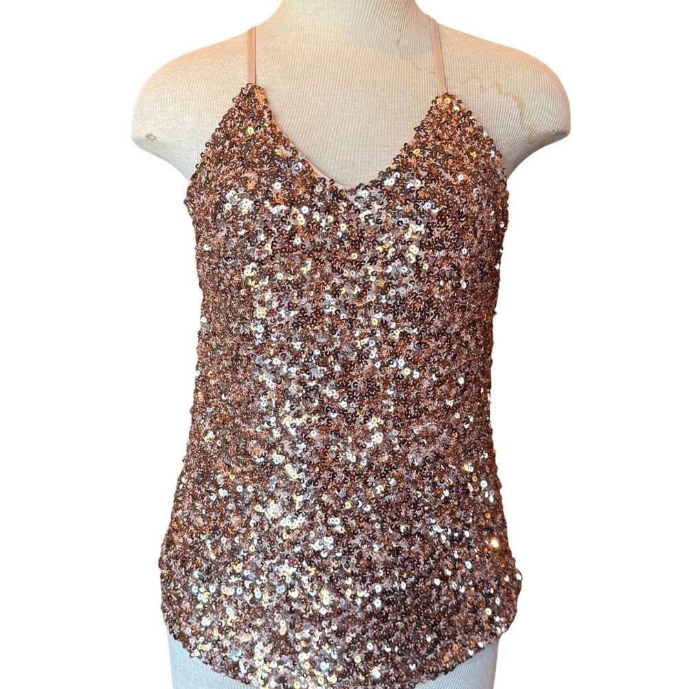 Grace Karin Sequin Cami Top Racerback Size Small Rose Gold Party Night Out